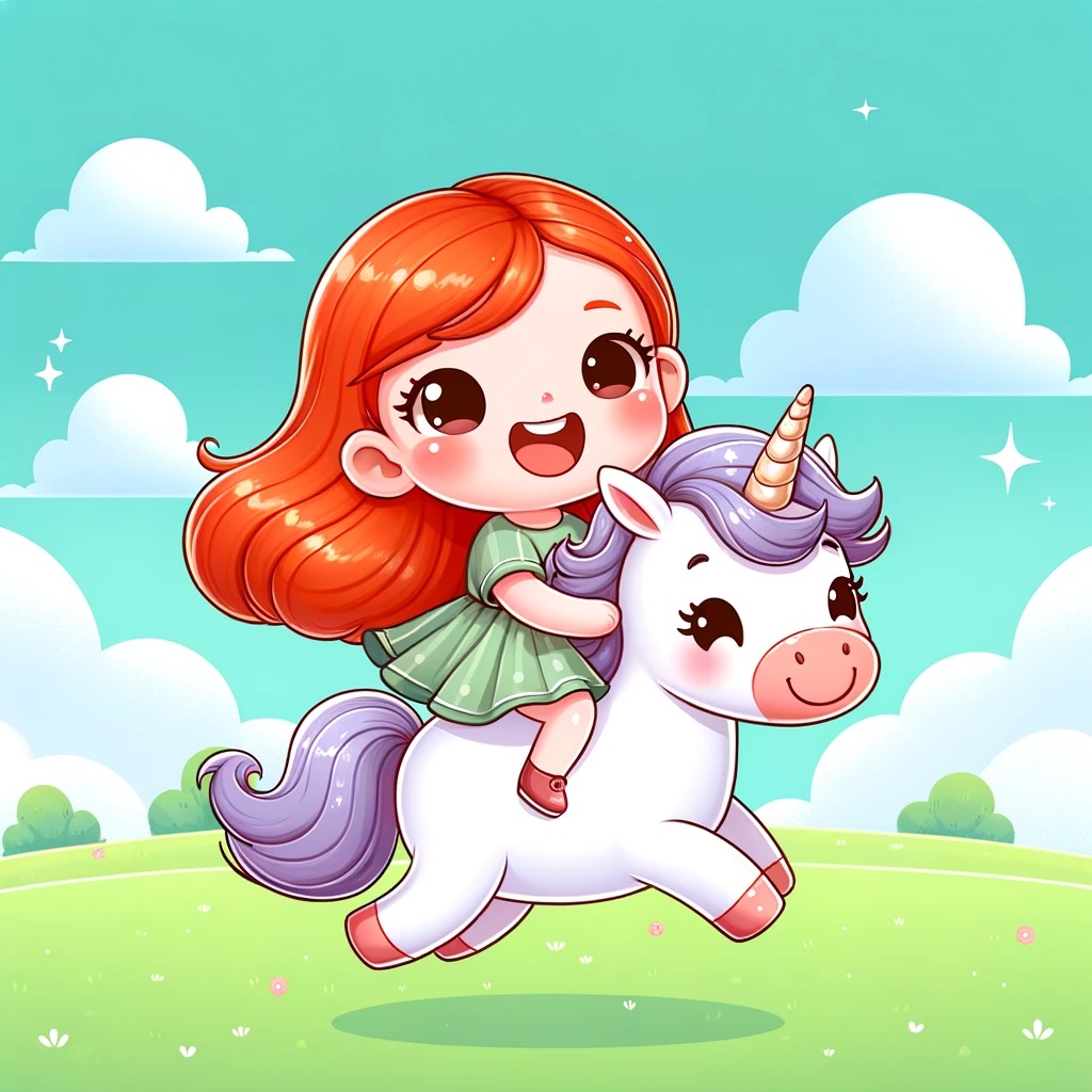 A girl standing beside a unicorn in a magical forest