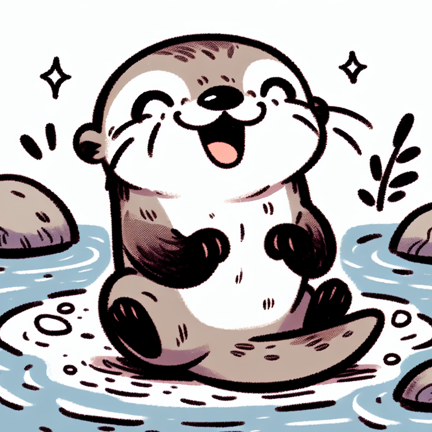 A happy otter floating in a river